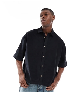 Рубашка свободного кроя из стираного вельвета черного цвета Asos design