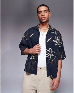 Рубашка свободного кроя из сирсакера черного цвета с цветочным принтом Asos design