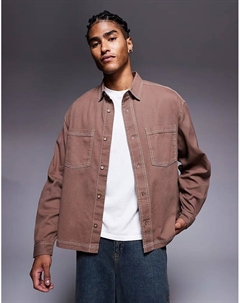 Рубашка обычного коричневого цвета с контрастной строчкой Asos design