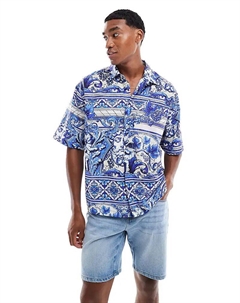 Рубашка свободного кроя с принтом в сине-белой гамме Asos design