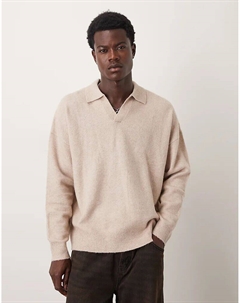 Свободный свитер с ворсованной вязкой и вырезом на горловине цвета «песок» Asos design