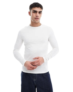 Футболка Essential Muscle Fit с длинными рукавами кремового цвета Asos design