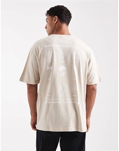 Футболка свободного кроя с принтом на спине в стиле бохо бежевого цвета Only & sons