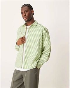 Рубашка свободного кроя в зелено-белую полоску Asos design