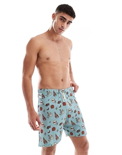 Шорты для дома с завязкой и принтом инопланетянина синего цвета Asos design