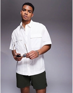 Рубашка свободного кроя из поплина белого цвета с нагрудными карманами Asos design