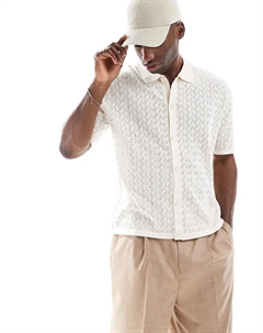 Рубашка, связанная крючком, кремового цвета, на пуговицах Jack & jones