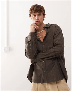 Рубашка свободного кроя в мелкую коричневую клетку на каждый день Weekday