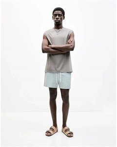 Плавки-шорты в полоску из сирсакера зеленого цвета Pull & bear