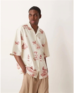 Рубашка свободного кроя с воротником-стойкой и живописным принтом бежевого цвета Asos design