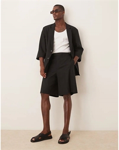 Шорты-бермуды из льняной смеси черного цвета с эластичной талией Asos design