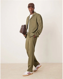 Строгие прямые брюки темно-зеленого цвета с эластичной талией Asos design