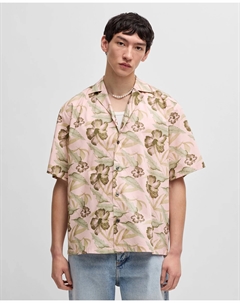 Мужская хлопковая рубашка с цветочным принтом, короткий рукав, коричневый Hugo