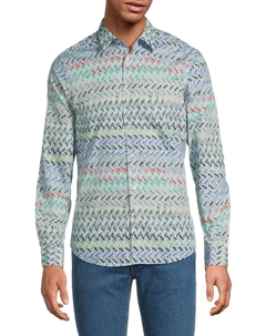 Рубашка облегающего кроя из хлопка с геометрическим принтом, цвет Light Blue Multi Paul smith