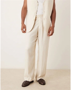 Широкие брюки из костюмной ткани со льном белого цвета Asos design