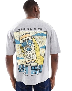 Футболка свободного кроя с принтом напитка серого меланжевого цвета Asos design