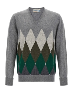 Кашемировый свитер с V-образным вырезом и узором «ромбы», серый Ballantyne