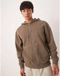 Толстовка с капюшоном на молнии с вышитым уличным принтом коричневого цвета Asos design