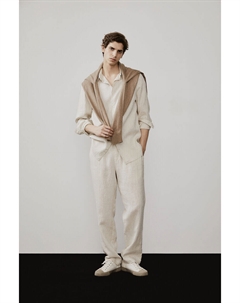 Льняная рубашка стандартного кроя, бежевый H&m