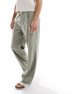 Широкие брюки из льняной смеси со складкой спереди, шалфейно-зеленого цвета Asos design