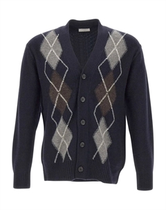 Шерстяной кардиган с геометрическим узором, синий Paolo pecora