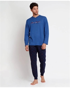 Мужская пижама длинная трикотажная синего цвета, синий Lois