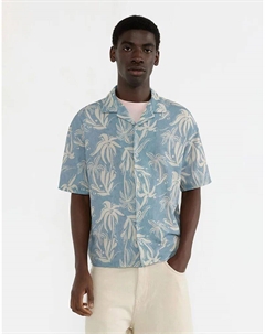 Рубашка Blue с короткими рукавами и принтом синего цвета Pull & bear