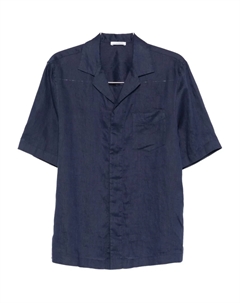 Льняная рубашка с воротником-стойкой, синий Paolo pecora