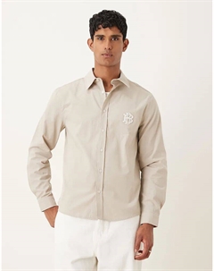 Рубашка с вышивкой на груди из хлопкового поплина цвета пахты Asos design