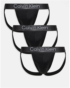 Комплект из 3 спортивных штанов из микрофибры с эластичными лямками черного цвета с серым поясом Calvin klein