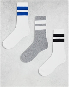 Спортивные носки в полоску, 3 Пары, белого и серо-меланжевого цветов Weekday