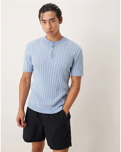 Футболка Muscle Fit с воротником хенли светло-голубого цвета Asos design