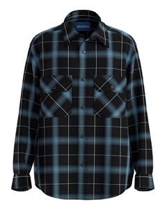 Мужская рубашка в клетку с длинным рукавом, темно-синий Hugo