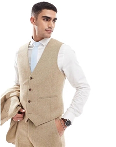 Жилет для свадьбы, облегающий, из шерстяной смеси, бежевого цвета, с плетеной текстурой Asos design