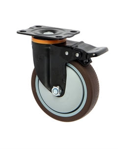 Колесо мебельное, d=125 мм, на площадке, со стопором, поворотное, покрытие tpr Cappio