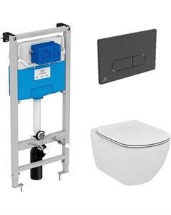 Комплект унитаза с инсталляцией Tesi Aqua Blade TT00002/115A6 с сиденьем Микролифт и Черной матовой клавишей смыва Ideal standard
