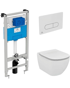 Комплект унитаза с инсталляцией Tesi Aqua Blade TT00002/115AC с сиденьем Микролифт и Белой клавишей смыва Ideal standard