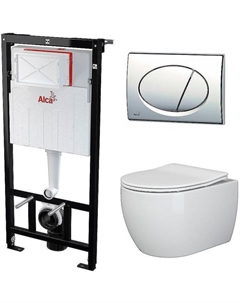 Комплект унитаза Play CN3001 с инсталляцией Alcaplast Sadromodul AM101/1120-3:1 RU M71-0001 с сиденьем Микролифт и клавишей смыва Хром Ceramica nova