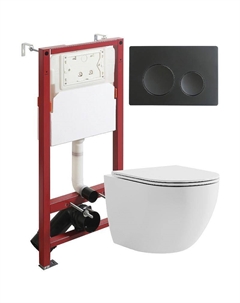 Комплект унитаза с инсталляцией ATI03100+APB144 с сиденьем Микролифт и Черной матовой клавишей смыва Agger