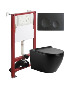 Комплект унитаза с инсталляцией ATI03144+APB144 с сиденьем Микролифт и Черной матовой клавишей смыва Agger