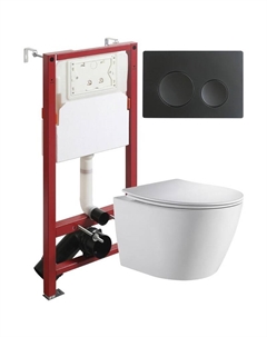 Комплект унитаза с инсталляцией CI07-150W+APB144 с сиденьем Микролифт и Черной матовой клавишей смыва Orange