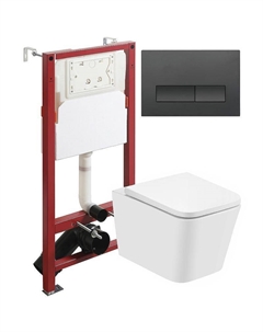 Комплект унитаза с инсталляцией ATI08100+APB244 с сиденьем Микролифт и Черной матовой клавишей смыва Agger