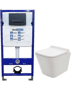 Комплект унитаза AQM2004 с инсталляцией WellWant Standart 50 WWISI111BB с сиденьем Микролифт и Черной матовой клавишей смыва Aquame