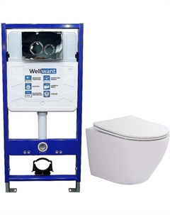 Комплект унитаза Aura WWU01122W с инсталляцией Standart 50 WWISI1110B с сиденьем Микролифт и клавишей смыва Хром глянцевый Wellwant