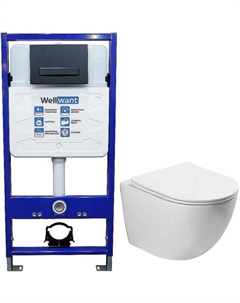 Комплект унитаза Globo VT1-14S с инсталляцией WellWant Standart 50 WWISI111BB с сиденьем Микролифт и Черной матовой клавишей смыва Vincea