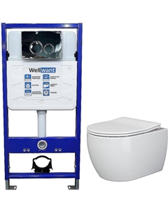 Комплект унитаза Play CN3001 с инсталляцией WellWant Standart 50 WWISI1110B с сиденьем Микролифт и клавишей смыва Хром глянцевый Ceramica nova