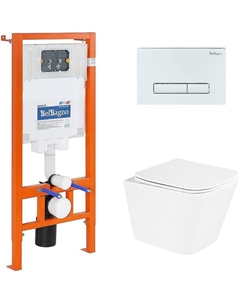 Комплект унитаза с инсталляцией Due BB3103CHR/SC/BB002-80/BB018-GV-BIANCO с сиденьем Микролифт и Белой клавишей смыва Belbagno