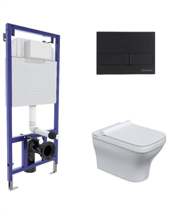 Комплект унитаза с инсталляцией Novum 042449 с сиденьем Микролифт и Черной клавишей смыва Berges