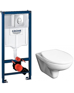 Комплект унитаза Mateo 346200000+ZRU9302815 с инсталляцией Grohe Rapid SL 38721001 с сиденьем и клавишей смыва Хром Roca