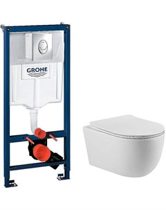 Комплект унитаза Evo Rimless VT1-34S с инсталляцией Grohe Rapid SL 38721001 с сиденьем Микролифт и клавишей смыва Хром Vincea